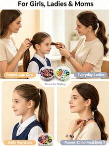 300pcs Girls Colorful Nylon Hair Bands, Simple Basic Elastic Hair Ties, Suitable For Students Ponytail Holder, Applicable For Daily And Party Wear. - Mixed color - View 6