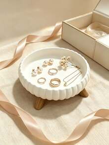 1pc Round Wavy Decorative Tray/Storage Tray - Fan-Shaped Edge Design, Suitable For Storing Rings, Earrings And Necklaces, Also Can Be Used As Jewelry Storage Ornament On Vanity; Suitable For Home Bedroom Decoration (Note: Not For Food Contact), Jewelry Display Tray, Desktop Storage Tray - Multicolor - View 3