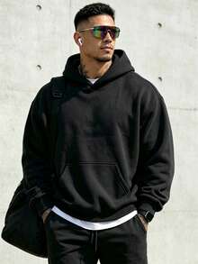 Men's Autumn/Winter Casual Street Style Distressed Washed Tie-Dye Fleece Lined Loose Fit Sweatshirt - Black - View 4