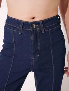 YANGCANREN Men's Fashion Creative Pocket Elastic Flare Leg Jeans - Blue - View 3