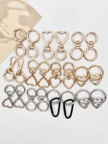 Assorted Spring Hook Open Series Bag Clasps, O-Shaped & Heart-Shaped Metal Keychains, Carabiners, Key Rings, Bag Accessories, Rotatable Wallet Accessories, DIY Women's Accessories, Bag Charms, Fade-Resistant Electroplated Finish - Multicolor - View 1