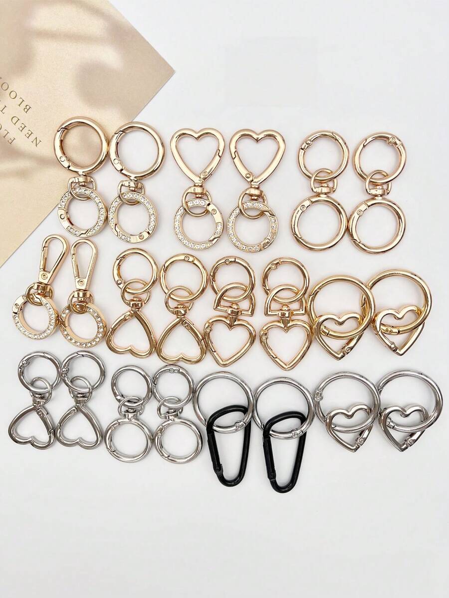 Assorted Spring Hook Open Series Bag Clasps, O-Shaped & Heart-Shaped Metal Keychains, Carabiners, Key Rings, Bag Accessories, Rotatable Wallet Accessories, DIY Women's Accessories, Bag Charms, Fade-Resistant Electroplated Finish - Multicolor - View 1