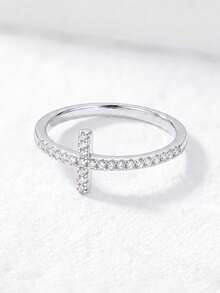 1pc Moissanite Ring, Unique Cross T-Shape Design, Suitable For Women's Daily Wear And Special Occasions - Cross T Moissanite Ring - View 3