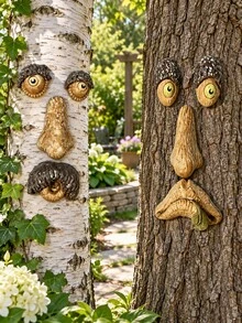 1pc Tree Face Decor, Funny Tree Trunk Face Art With Interesting Eyes, Nose And Mouth Details, Fantasy Outdoor Garden Decoration, Suitable For Tree Stumps, Yards, Patios, Porches And Halloween Party Decor - New - View 5