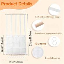 1pc Girls Bow Headband Storage Organizer, Hair Clip & Hair Accessory Storage, With 9 Mesh Pockets, Wall Hanging Decor For Girls Room - White - View 3