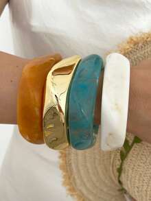 Set Gelang Resin Asimetris Lebar Berlebihan Gaya Bohemian Vintage 3/1 buah untuk Wanita, Cocok untuk Pemakaian Sehari-hari, Liburan, Kencan, Pesta, Pertemuan, dan Padu Padan - MultiWarna - View 5