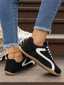 Spring/Autumn Solid Color Sports Fabric Lace-Up Sneakers For Outdoor - Black - View 5