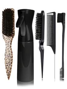 4pcs Leopard Print Tail Comb & Brush Set, Made Of Soft Bristles And ABS Material, Can Smoothen Hair, Suitable For Home And Salon Hair Care And Styling, Travel, Detangling - Multicolor - View 11
