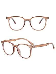 1 Pair Women's Square Light Brown Tone Clear Lens Glasses, Suitable For Back To School, Daily Wear, Transparent Eyewear - Chaping - View 2