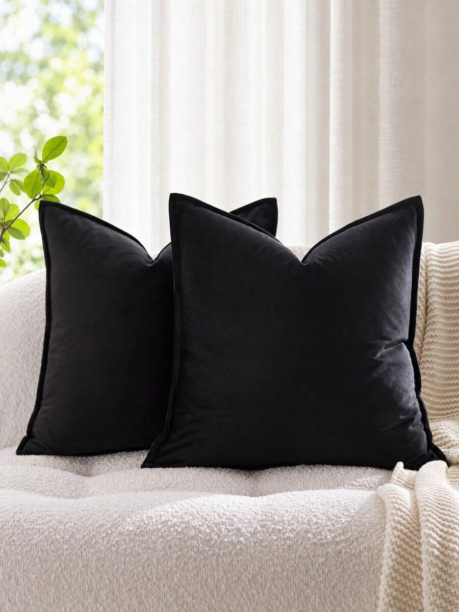1pc Velvet Trimmed Pillow Case, Solid Color Square Cushion Cover, Suitable For Sofa, Bedroom And Car, Autumn Decor, Room Decoration