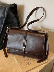 Fashionable Casual Solid Color Square Flap Bag, No Pendant, Suitable For University/, For Women - Coffee - View 7