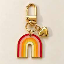 1pc/Multi-Pcs Unisex Alloy Oil-Drip Rainbow Pendant, Gold 3D Heart Pendant Keychain, Minimalist Bag Charm Wallet Accessory - Multicolor - View 6