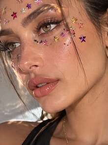 2 Lembar (Kurang Lebih) 168 buah Stiker Wajah Rhinestone Hati & Bintang Aneka Warna, Stiker Tato Wajah & Tubuh Kristal 3D Perekat Diri, Perhiasan Festival Gaya Y2K Ins, Cocok untuk Rave, Karnaval, Pesta Halloween, Dekorasi Seni Mata & Kuku DIY - MultiWarna - View 7