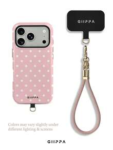 GIIPPA 1件淡粉色背景白色波點圖案設計手機殼+手鍊，適用於Phone17 Pro Max，相容Phone16 Pro Max、15 Pro Max、14 Pro Max，韓系高端時尚趣味手機殼，適合11/12/13/14/15/16 Pro Max Plus，優雅設計男女皆宜，聖誕節、情人節、復活節、婚禮季與生日送女友的完美禮物 - 淺粉色 - 查看 3