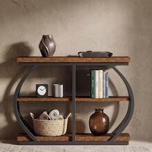 Mesa Consola Recibidor Nogal Vintage 105x30x80 cm | Mueble Recibidor de Entrada con 3 Niveles de Almacenamiento | Estructura de Metal Curvo Reforzado Estilo Industrial | para Sala Pasillo y Entrada | Fácil de Armar - Marrón - Ver 2