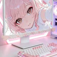 1pc Kawaii Goth Monitor Decoration, Cat Eye Frilly Lace Ribbon PC Screen Border Decor, Coquette Wing Computer Monitor Corner Accessory, Pink Desk Setup Room Decor Gift, Computer Screen Ear Decor - Multicolor - View 6