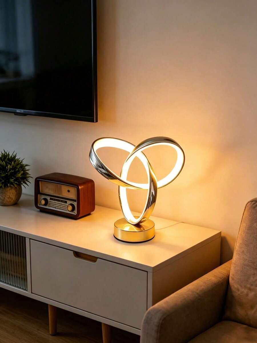 1pc Intertwined Ring Table Lamp, Modern Gold Twisted Circular LED Desk Lamp, USB Powered Minimalist Art Decor Light, Suitable For Bedroom, Living Room, Side Table, Ideal Wedding And Christmas Gift - Multicolor - View 1