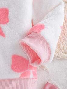 Autumn/Winter Baby Girl Bow Print Stand Collar Zipper Cardigan Fleece Jacket - Pink - View 5