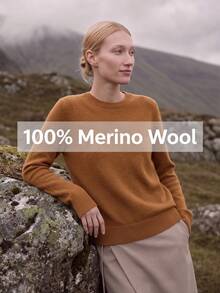 100% Pure Wool Merino Sweater, Warm Knitted Top, Soft Skin-Friendly, Khaki Color, Pullover Cardigan, Autumn/Winter - Khaki - View 1