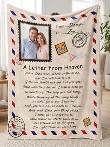 Personalized Custom Photo & Text Fleece Blanket, Vintage Envelope Letter Design Throw Blanket, Customized Memorial Gift, Soft Lightweight Sofa Bed Decor Blanket - Multicolor - View 5