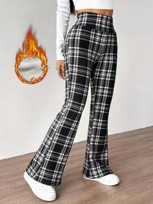 Women's Winter Warm Thickened Leggings, Fleece Lined, Elastic Soft, High Waist Flare Pants, Suitable For Cold Weather - Black and White - View 2