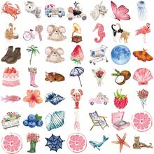 somoving 50pcs Creative Watercolor Diary Cute Style Stickers For Decorating Phone Cases, Notebooks, Luggage, Water Bottles, DIY Personalized Waterproof Stickers - Multicolor - View 2