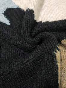 Autumn/Winter New Casual Street Style Colorblock Soft Vintage Loose Drop Shoulder Round Neck Pullover Knit Sweater [Back To School Season] Vacation - Black - View 9