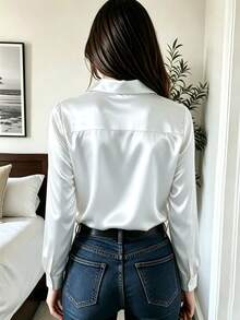 Women's Casual Vacation Daily Commute Office Solid Color Double Collar Business Shirt Blouse - White - View 2
