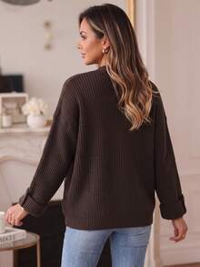 Plus Size Women Solid Color Casual Versatile Daily Wear Cardigan - Coffee Brown - View 4