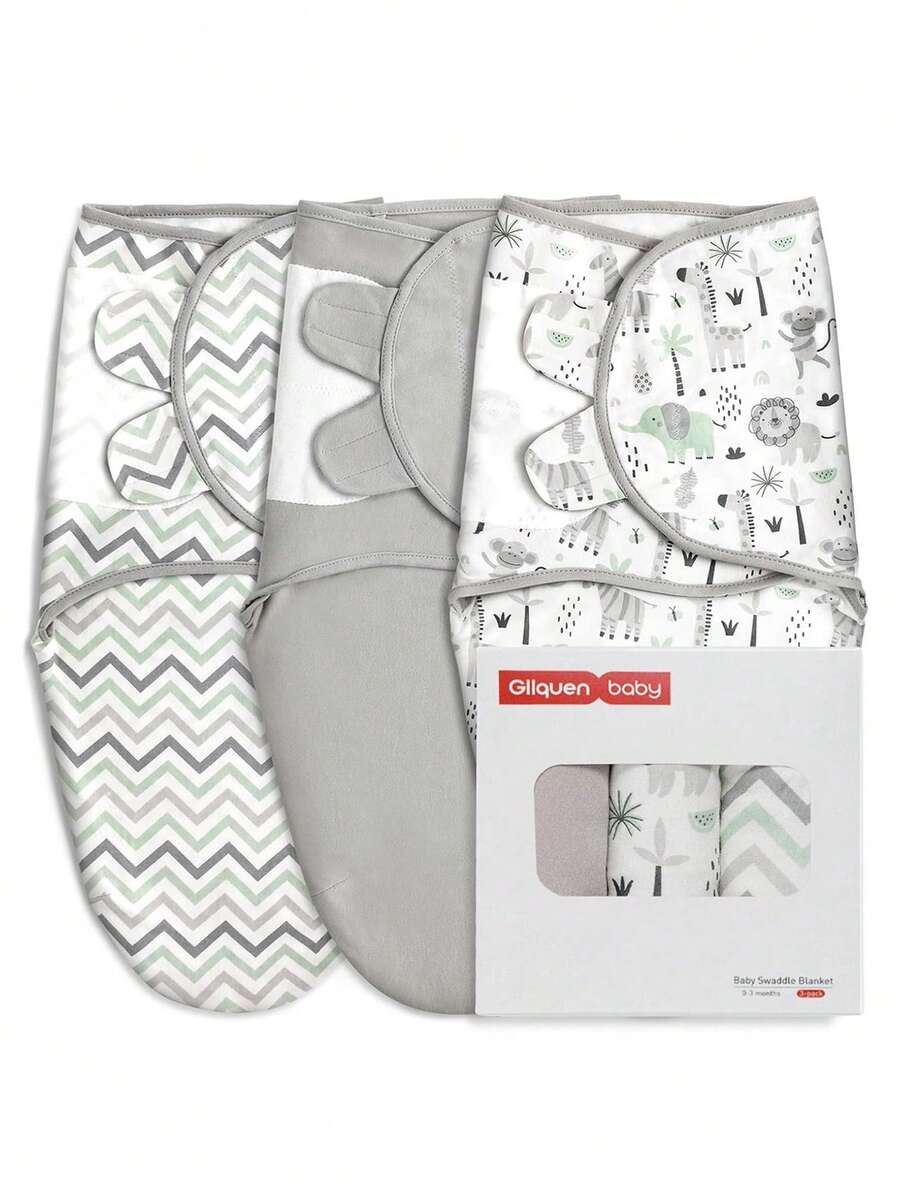 3pcs Baby Swaddle Wraps, Newborn And Infant Swaddle Blankets, Adjustable, Soft Cotton Baby Sleep Sack, Unisex, Small (0-3 Months)