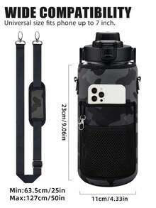 1pc 2000 ML Portable Water Bottle Cover Without Water Bottle, Simple Black Water Bottle Cover With Lanyard For Outdoor - Black - View 5