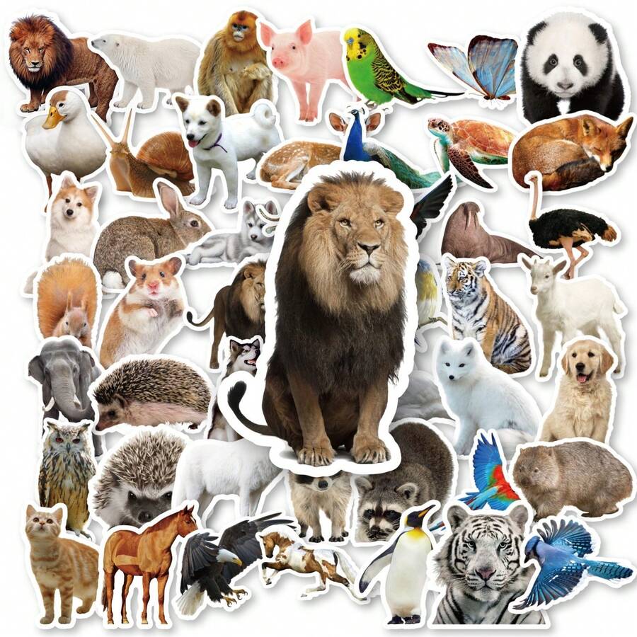 50pcs Realistic Wild Animal Stickers Lion Tiger Forest Animal Stickers Suitable For Laptop Water Bottle Skateboard Luggage Scrapbook Planner DIY Crafts Aesthetic Sticker Pack Children Animal Lovers Gift Random Style - Multicolor - View 1