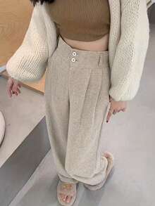 Autumn Wool French Design Niche Straight Leg Suit Pants High Waist Elegant Luxury Professional Christmas Office - Khaki - View 4
