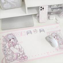 Kawaii Anime Bunny Girl PU Leather Desk Mat, Pink Soft Bunny Dream Print Large Mouse Pad, Waterproof Non-Slip Table Protector, Cute Aesthetic Keyboard Pad For Girls Gaming Study Decor - View 3