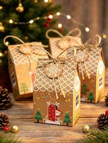 6/12/24/50/Pcs/Pack Christmas Party Gift Candy Cookie Paper Boxes, Christmas Party Atmosphere Decoration Christmas House Gift Packaging Boxes - View 4