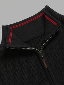 Men Old Money Heather Ribbed Knit Long Sleeve Top, Crew Neck Loose Fit Knitted Shirt, Preppy Layer Tee For Campus Daily & Holiday Vacation Outfits - Black - View 5