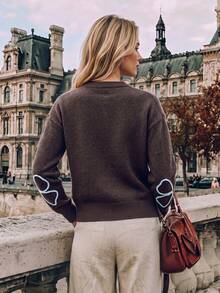 NiceArt Women's Autumn/Winter 3D Butterfly Wool Blend Cardigan, Long Sleeve Round Neck Button, Suitable For Halloween, Christmas, Back To School Dance, Party, Daily Wear - Brown - View 2