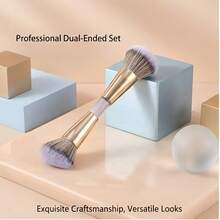 New 4-In-1 Makeup Brush Set: Blush Brush, Powder Brush, Eyeshadow Brush, Contour Brush, Portable Makeup Brushes - Gold - View 4