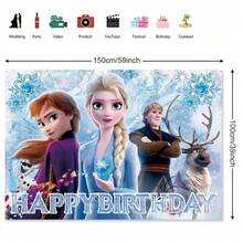 Birthday Party Decorations, Happy Birthday Backdrop, Tablecloth And Hanging Swirl Decorations, Anna And Olaf Theme Birthday Party Supplies - Multicolor - View 8
