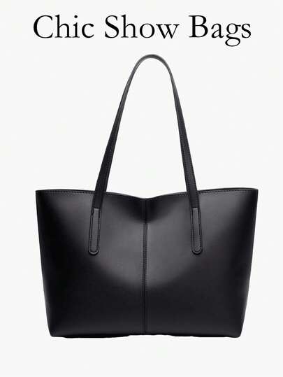 Fashionable Women's Handbag, New European And American Style Black Patchwork Tote Bag, Large Capacity