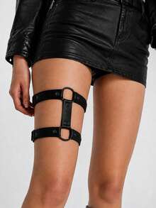 1/2pcs Vintage Punk Double Row Adjustable Garter Leg Bands, Suitable For Cosplay Costume And Halloween - Black - View 1