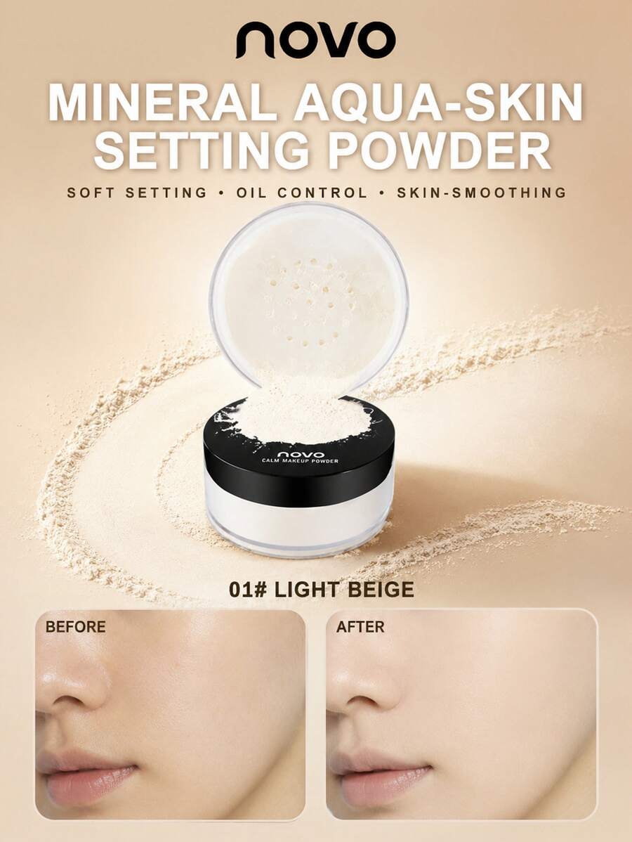 NOVO Waterproof Sweat-Proof Oil-Control Loose Powder, Long-Lasting Matte Finish, Suitable For Oily Skin, Soft Focus Blurring Effect, Applicable For Daily Makeup, Touch-Ups, Parties, Women's Gift