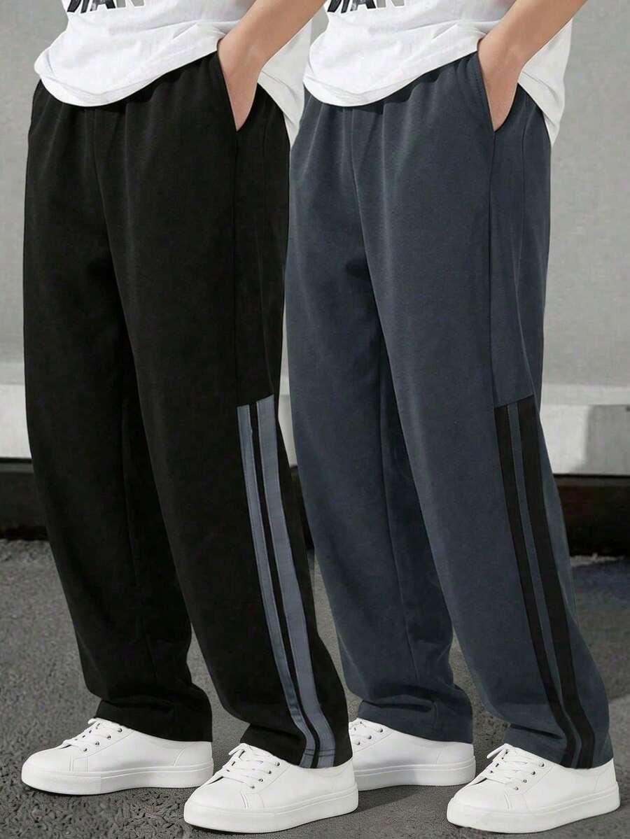 2pcs Teen Boy High-End Avant-Garde Sophisticated Fashionable Outdoor Casual Comfortable Versatile Straight Leg Pants - Multicolor - View 1
