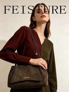 Solid Color Flap Velvet Chain Bag For Women, Fashionable Soft Shoulder Bag, Suitable For Girls, Women, College Students, New Professionals And White-Collar Workers, Perfect For Work, Business, Commute, School - Green - View 6