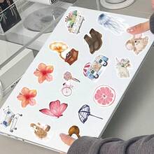 somoving 50pcs Creative Watercolor Diary Cute Style Stickers For Decorating Phone Cases, Notebooks, Luggage, Water Bottles, DIY Personalized Waterproof Stickers - Multicolor - View 3
