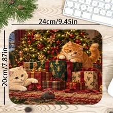 1pc Christmas Cat Mouse Pad, Cute Cats With Christmas Tree And Fireplace Holiday Scene Extended Desk Mat For Home Office, Gaming And Seasonal Decor - View 6