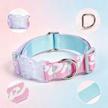 1pc-Gradient Pet Collar, Nylon Dog Collar, Pastel Pink Blue Cat Collar, Adjustable Puppy Collar With Metal D Ring, Transparent Buckle, Cute Letter Print, Soft Comfortable Neck Strap For Small Medium Dogs, Aesthetic Pet Supplies - Pink - View 12