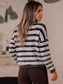 Plus Size Women's Striped Colorblock Casual Everyday Knit Top - Multicolor - View 4