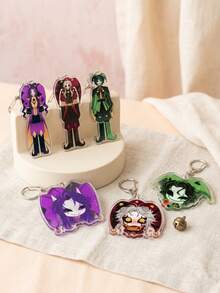 6pcs Freak Circus Acrylic Keychains, Chibi Big Head & Full Body Jester/Harlequin Design, Anime Cartoon Style, Backpack/Shoulder Bag Charm, Car Key Ring Accessory, Ideal Gift For Anime Fan/Friend - Multicolor - View 4