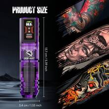 Complete Wireless Tattoo Machine Set, 1400mAh Battery, Equipped With LED Digital Display, Multiple Tattoo Needles To Meet Different Creative Needs, Paired With Black & White And Colored Tattoo Ink, Practice Skin, Ink Cups And Transfer Supplies. Suitable For Beginners And Tattoo Studios. - Purple - View 2